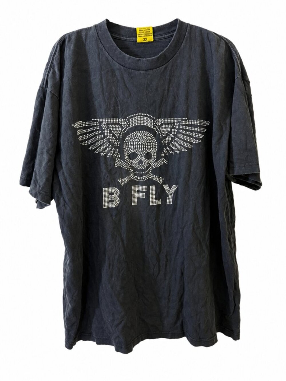 Rare Y2K Selfish B Fly Rhinestone Winged Skull Goth T-Shirt 2X